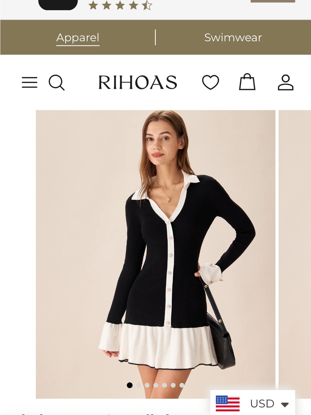 RIHOAS Black & White Button-Front Knit Sweater Dress NWT